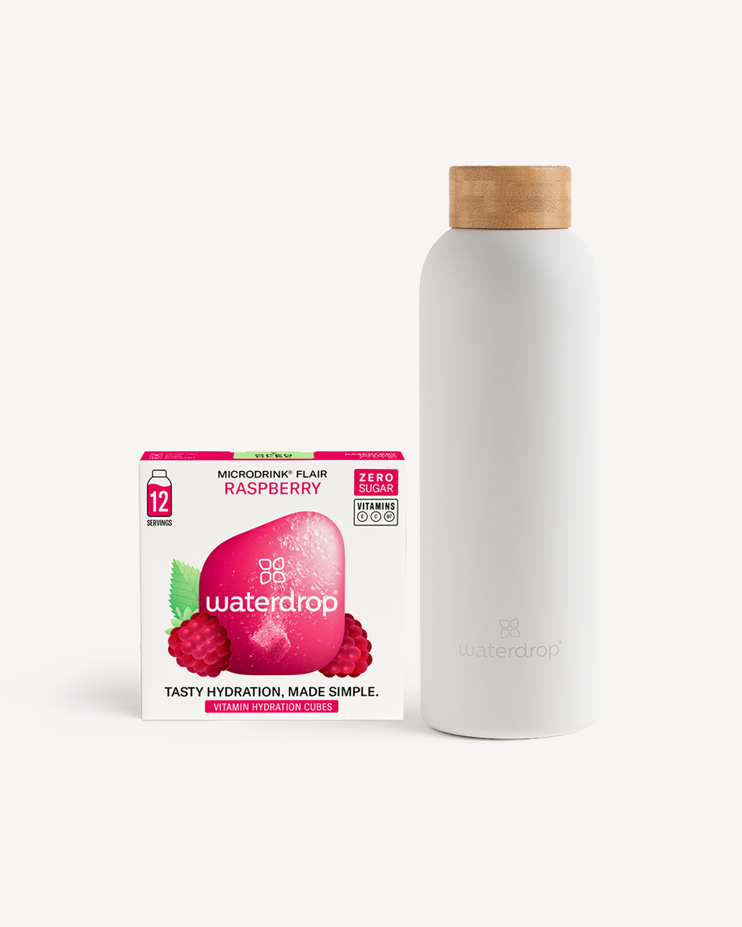 Pack Botella Tapa Bambú + Microdrink Frambuesa